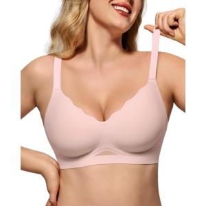imageHORISUN No Underwire Bras for Women Push Up Scalloped V Neck Wireless Full Coverage Bralette Supportive Comfort Everyday BrasPink