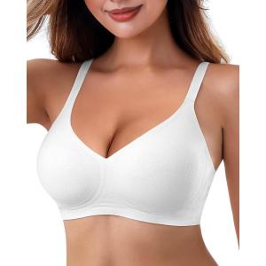 imageHORISUN Seamless Bra V Neck Lace Floral Wireless Bralette No Underwire Bra for WomenWhite
