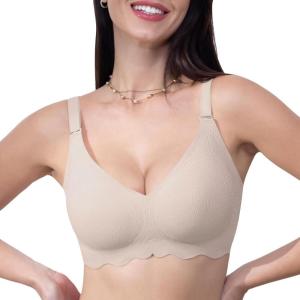 imageHORISUN Seamless Bra Womens Push Up No Underwire Lace Support Full Coverage BraCoffee