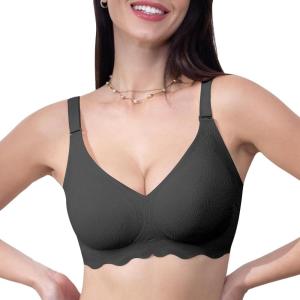imageHORISUN Seamless Bra Womens Push Up No Underwire Lace Support Full Coverage BraGrey
