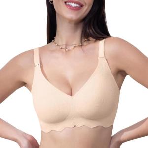 imageHORISUN Seamless Bra Womens Push Up No Underwire Lace Support Full Coverage BraNude
