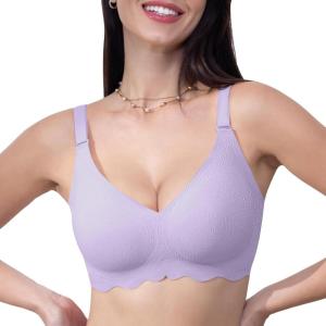 imageHORISUN Seamless Bra Womens Push Up No Underwire Lace Support Full Coverage BraPurple