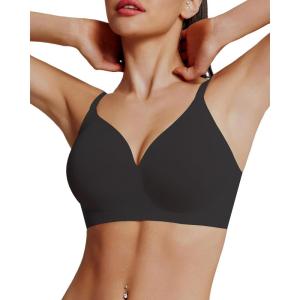 imageHORISUN Seamless Bras Full Coverage V Neck Push Up Wireless Bras for WomenBlack