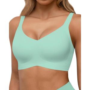 imageHORISUN Seamless Bras Full Coverage Wireless Push Up Bra for Women No Underwire Comfort V Neck Bralettes with SupportBirds Egg Green