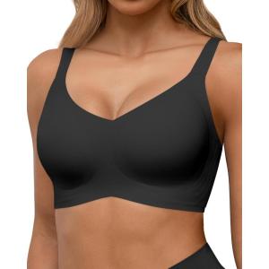 imageHORISUN Seamless Bras Full Coverage Wireless Push Up Bra for Women No Underwire Comfort V Neck Bralettes with SupportBlack