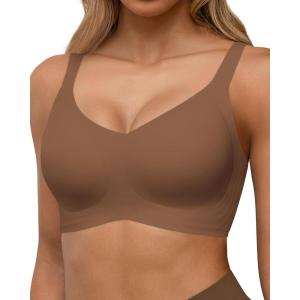 imageHORISUN Seamless Bras Full Coverage Wireless Push Up Bra for Women No Underwire Comfort V Neck Bralettes with SupportCoffee