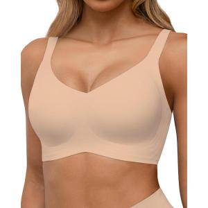 imageHORISUN Seamless Bras Full Coverage Wireless Push Up Bra for Women No Underwire Comfort V Neck Bralettes with SupportNude