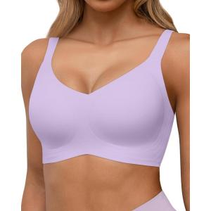 imageHORISUN Seamless Bras Full Coverage Wireless Push Up Bra for Women No Underwire Comfort V Neck Bralettes with SupportPurple