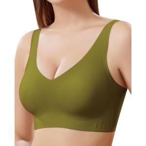 imageHORISUN Seamless Comfort Bras for Women No Underwire V Neck Soft Support Wireless T Shirt BraAvocado Green