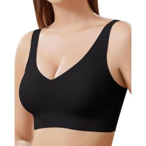 imageHORISUN Seamless Comfort Bras for Women No Underwire V Neck Soft Support Wireless T Shirt BraBlack