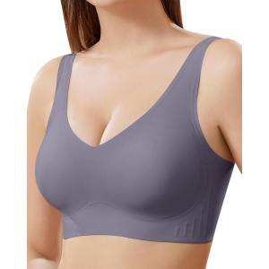 imageHORISUN Seamless Comfort Bras for Women No Underwire V Neck Soft Support Wireless T Shirt BraGrey Blue