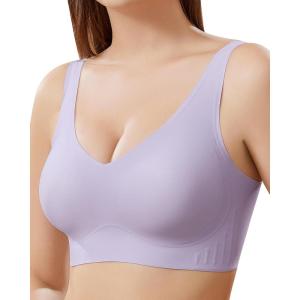 imageHORISUN Seamless Comfort Bras for Women No Underwire V Neck Soft Support Wireless T Shirt BraLight Purple