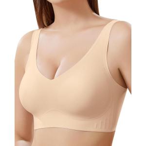 imageHORISUN Seamless Comfort Bras for Women No Underwire V Neck Soft Support Wireless T Shirt BraNude