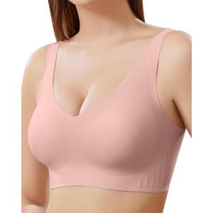 imageHORISUN Seamless Comfort Bras for Women No Underwire V Neck Soft Support Wireless T Shirt BraPink