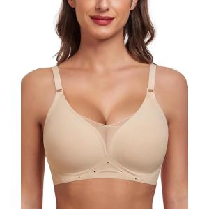 imageHORISUN Soft Wireless Womens Bras Mesh V Neck No Underwire Supportive Everyday Bras Smooth Sleep BraletteNude