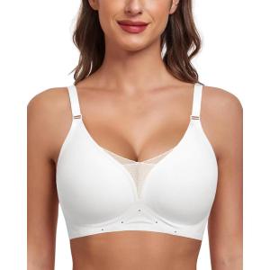 imageHORISUN Soft Wireless Womens Bras Mesh V Neck No Underwire Supportive Everyday Bras Smooth Sleep BraletteWhite
