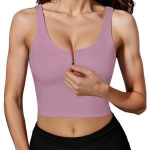 imageHORISUN Sports Bra Longline Zip Front Closure Workout Tops Yoga Crop Tank Top with Built in Bra for WomenVintage Purple