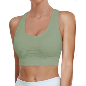 imageHORISUN Sports Bra for Women Longline Padded Strappy Wireless V Neck Full Coverage Sports Bra for WorkoutAvocado Green