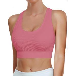 imageHORISUN Sports Bra for Women Longline Padded Strappy Wireless V Neck Full Coverage Sports Bra for WorkoutJuicy Red