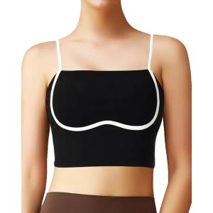 imageHORISUN Sports Bras for Women Workout Tank Square Neck Double Layer Tank Tops Yoga Tops for Women Built in BraBlack