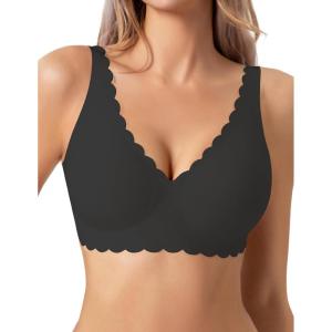 imageHORISUN Wireless Bras for Women Push Up Full Coverage Seamless No Underwire Support Lift Bra Comfort Smoothing Wavy BraletteBlack