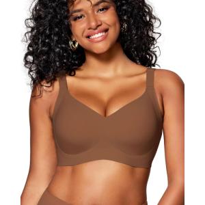 imageHORISUN Wireless Bras for Women Soft Comfortable No Underwire T Shirt Bra Seamless Full Coverage Bras with SupportBrown