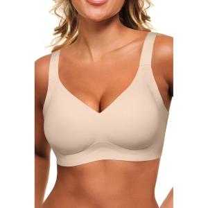 imageHORISUN Wireless Bras for Women Soft Comfortable No Underwire T Shirt Bra Seamless Full Coverage Bras with SupportLight Nude