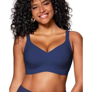 imageHORISUN Wireless Bras for Women Soft Comfortable No Underwire T Shirt Bra Seamless Full Coverage Bras with SupportNavy Blue