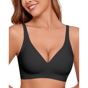imageHORISUN Wireless Seamless Bras for Women Deep V Neck Comfortable Push Up Bra No UnderwireBlack