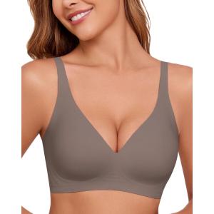 imageHORISUN Wireless Seamless Bras for Women Deep V Neck Comfortable Push Up Bra No UnderwireCoffee