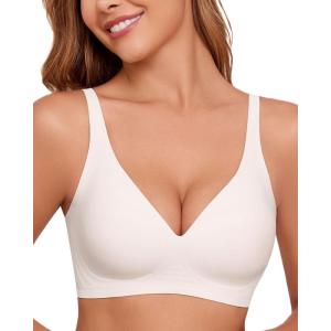 imageHORISUN Wireless Seamless Bras for Women Deep V Neck Comfortable Push Up Bra No UnderwireWhite
