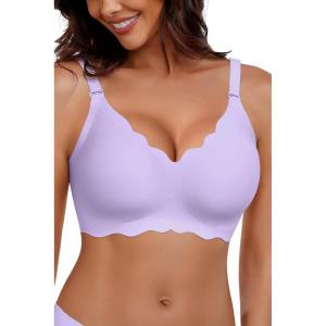 imageHORISUN Wireless Seamless Bras for Women No Underwire Wavy V Neck Soft Support Full Coverage Comfortable BraPurple
