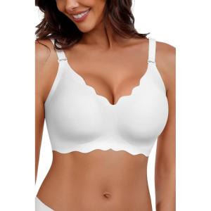 imageHORISUN Wireless Seamless Bras for Women No Underwire Wavy V Neck Soft Support Full Coverage Comfortable BraWhite