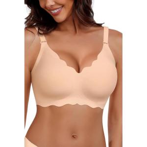 imageHORISUN Wireless Seamless Bras for Women No Underwire Wavy V Neck Soft Support Full Coverage Comfortable BraZstylenude