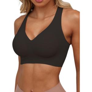 imageHORISUN Women Wireless Bras Seamless Cross Back V Neck No Underwire Bralette Comfort T Shirt BraBlack