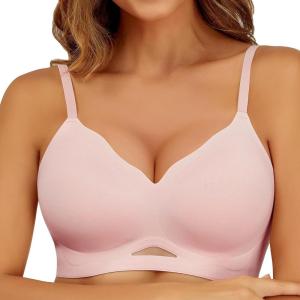 imageHORISUN Womens Bras for Women Wireless Comfort Full Coverage Mesh Breathable Padded No Underwire Support T Shirt BraPink