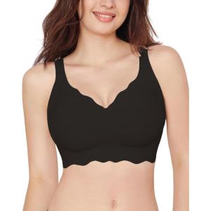 imageHORISUN Womens Seamless Bra Wavy Wireless Full Coverage Padded Smoothing No Underwire Comfort V Neck Bralettes with SupportBlack