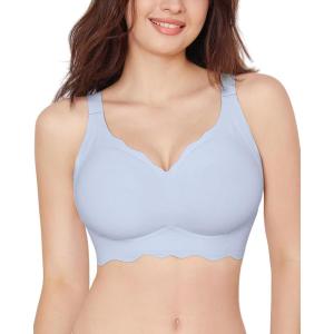 imageHORISUN Womens Seamless Bra Wavy Wireless Full Coverage Padded Smoothing No Underwire Comfort V Neck Bralettes with SupportGray Blue