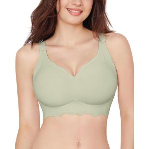 imageHORISUN Womens Seamless Bra Wavy Wireless Full Coverage Padded Smoothing No Underwire Comfort V Neck Bralettes with SupportGreen
