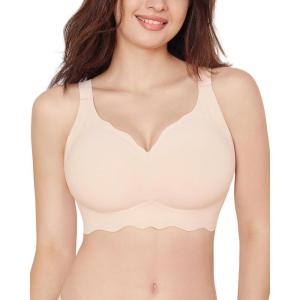 imageHORISUN Womens Seamless Bra Wavy Wireless Full Coverage Padded Smoothing No Underwire Comfort V Neck Bralettes with SupportNude
