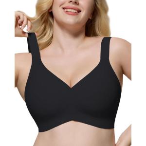 imageHORISUN Bras for Women No Underwire Wireless Seamless Wirefree Support Lift Full Coverage Push Up T Shirt BraBlack Color