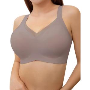 imageHORISUN Push up Bras for Women Wireless Comfort Bra Full Coverage Seamless Bra Comfort Bra Back Smoothing Bra Grey XXLarge