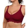 imageHORISUN Wireless Bras for WomenFull Coverage Bralettes V Neck No Underwire Push Up Bra with Support T Shirt BraletteBurgundy Red