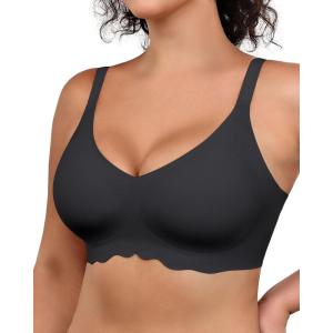 imageHORISUN Wireless Bras for WomenFull Coverage Bralettes V Neck No Underwire Push Up Bra with Support T Shirt BraletteNew Black