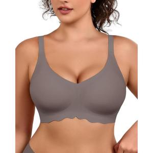 imageHORISUN Wireless Bras for WomenFull Coverage Bralettes V Neck No Underwire Push Up Bra with Support T Shirt BraletteNew Coffee
