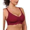 imageHORISUN Wireless Bras for Women Full Coverage V Neck Push Up No Underwire Bra with Support Comfortable Everyday BrasBurgundy Red