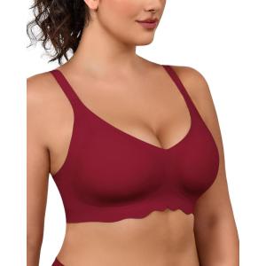 imageHORISUN Wireless Bras for Women Full Coverage V Neck Push Up No Underwire Bra with Support Comfortable Everyday BrasBurgundy Red