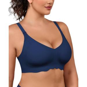 imageHORISUN Wireless Bras for Women Full Coverage V Neck Push Up No Underwire Bra with Support Comfortable Everyday BrasNavy Blue