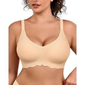 imageHORISUN Wireless Bras for Women Full Coverage V Neck Push Up No Underwire Bra with Support Comfortable Everyday BrasNew Nude