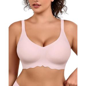 imageHORISUN Wireless Bras for Women Full Coverage V Neck Push Up No Underwire Bra with Support Comfortable Everyday BrasNew Pink